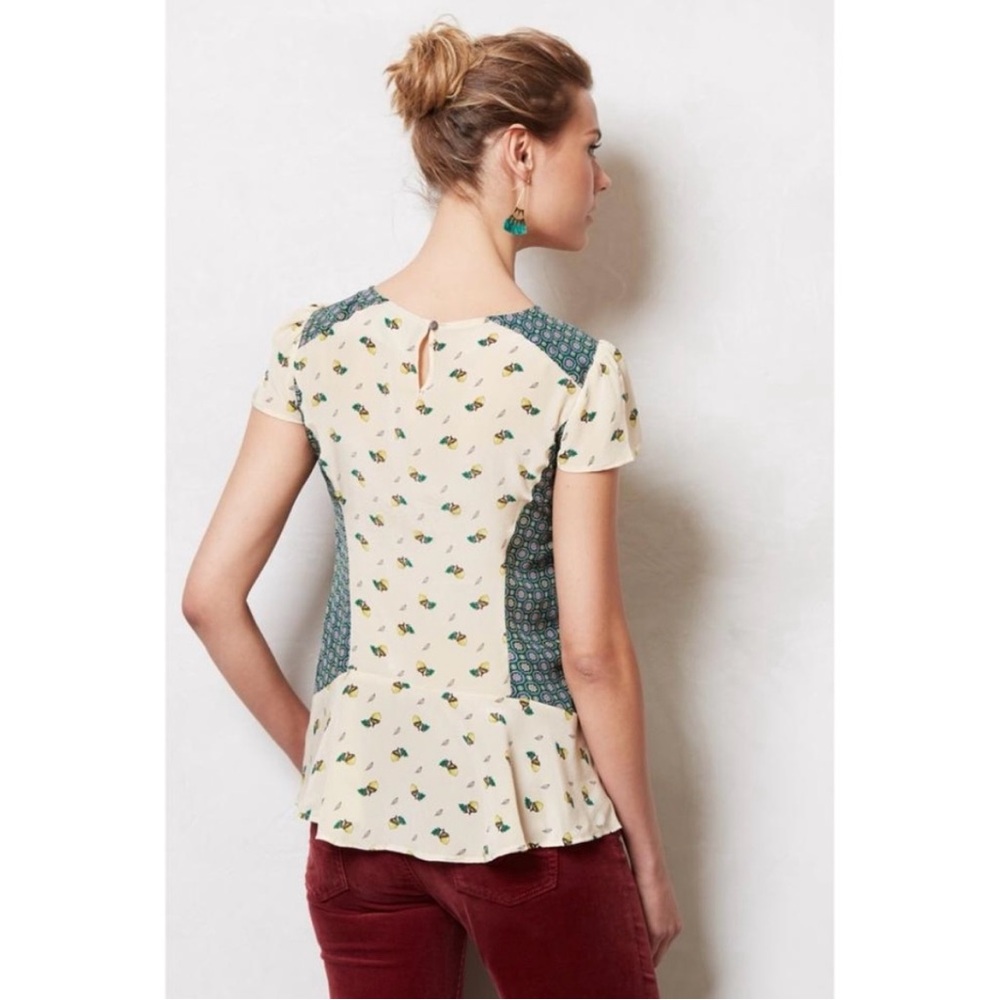 Maeve Anthropologie 100% Silk Acorn Peplum Blouse, 0 - Picture 2 of 6